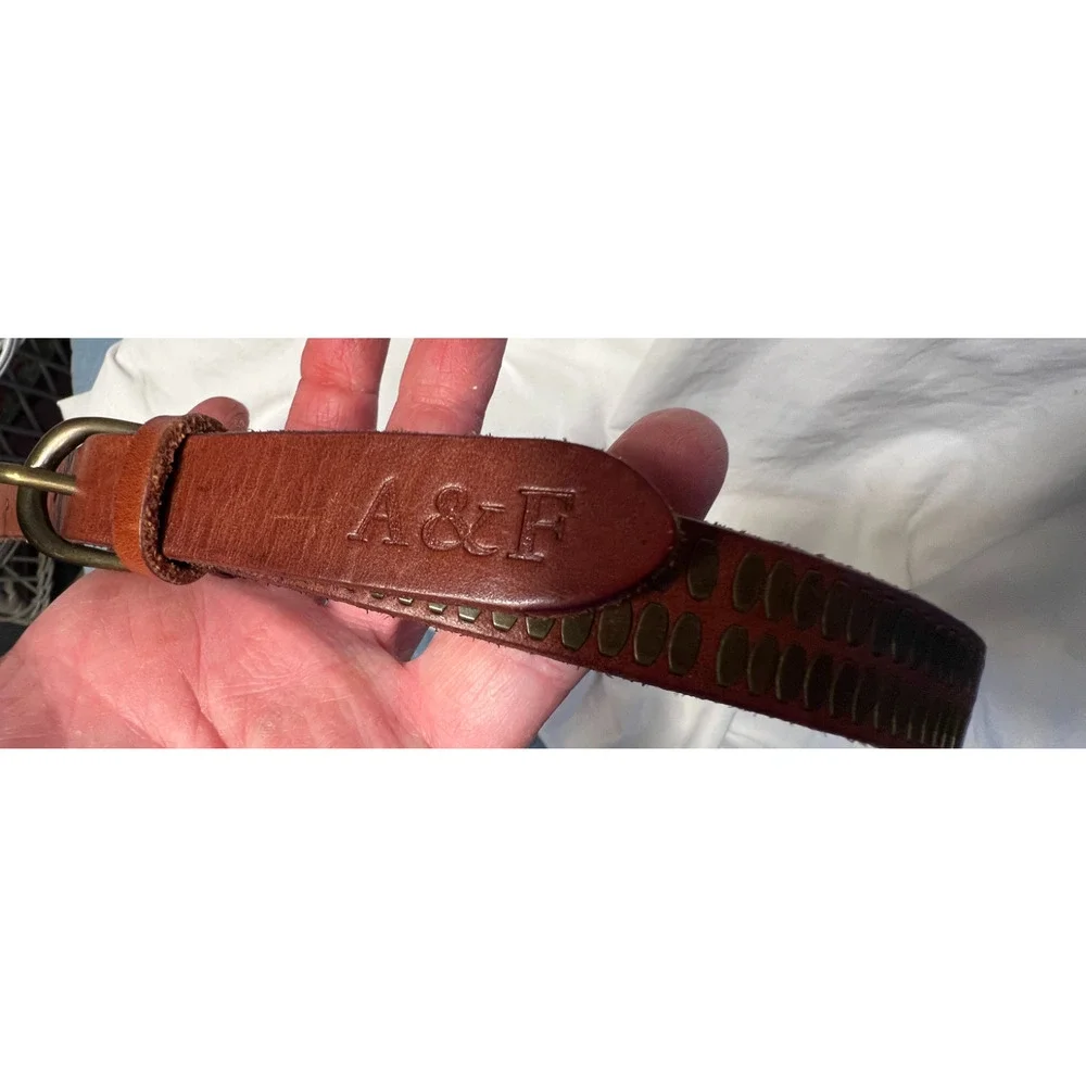 Abercrombie Fitch Womens Leather Belt Size XS Dark Tan Brass Single Loop Boho
